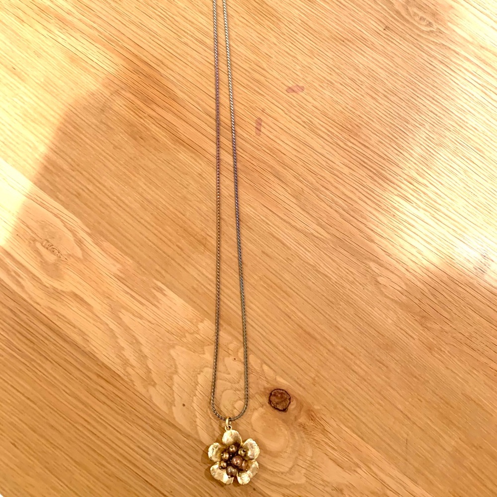 Long Faux Gold Flower Statement Necklace